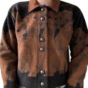 Vintage 1990s Womens Puppy Dog Motif Sherpa Fleece Cropped Jacket Sz S